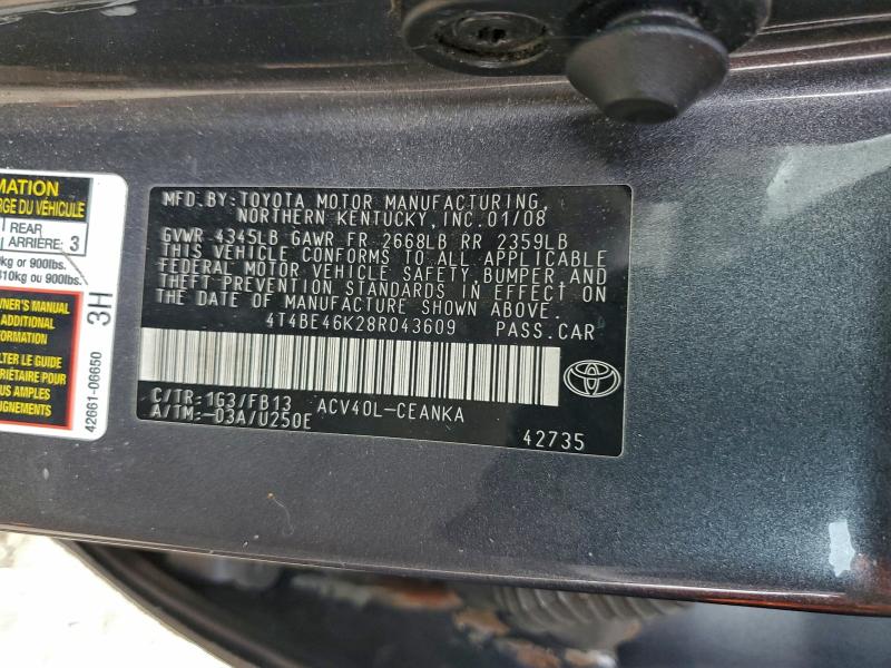 4T4BE46K28R043609 - 2008 TOYOTA CAMRY CE Boz foto 12