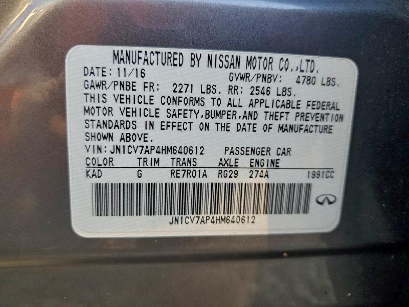 JN1CV7AP4HM640612 - 2017 INFINITI Q50 BASE Արծաթագույն լուսանկար 12