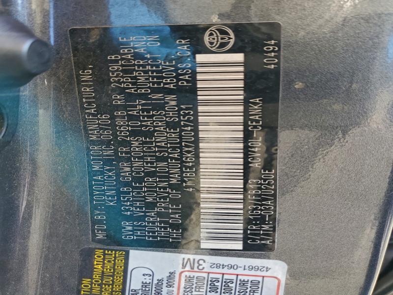 4T1BE46KX7U047531 - 2007 TOYOTA CAMRY CE Gri fotoğraf 12