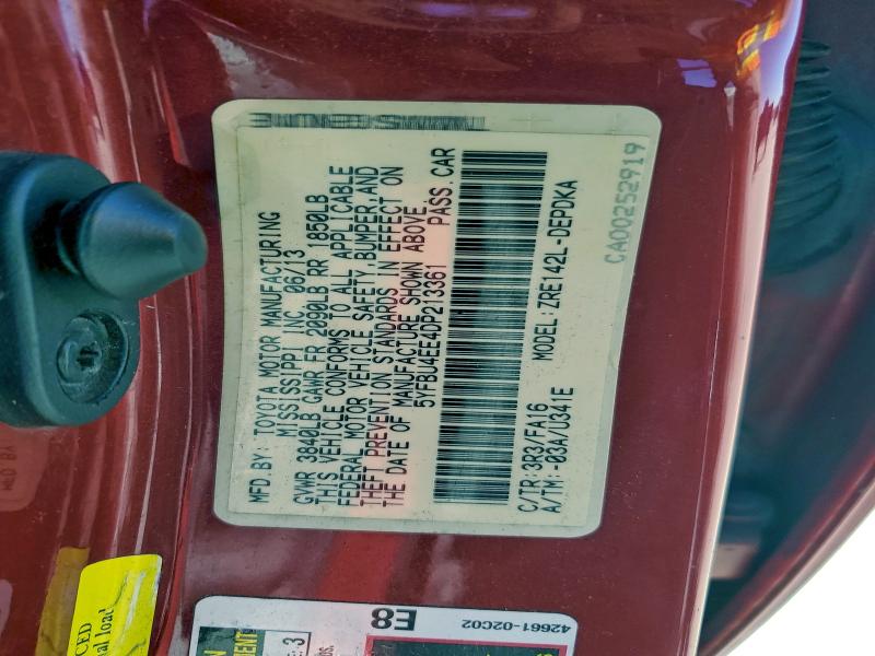 5YFBU4EE4DP213361 - 2013 TOYOTA COROLLA BASE Червоний фото 12