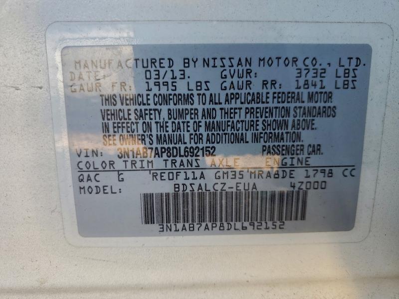 3N1AB7AP8DL692152 - 2013 NISSAN SENTRA S WHITE photo 12