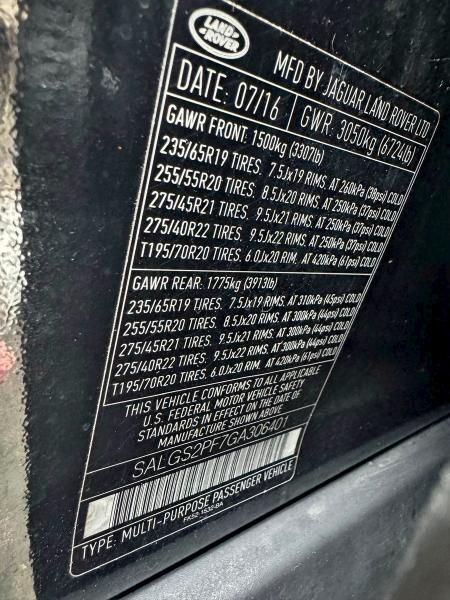 SALGS2PF7GA306401 - 2016 LAND ROVER RANGE ROVE HSE BLACK photo 10