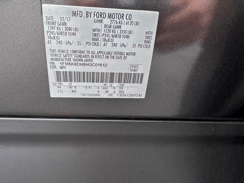 1FM5K8DH8HGC01612 - 2017 FORD EXPLORER XLT Qara foto 13