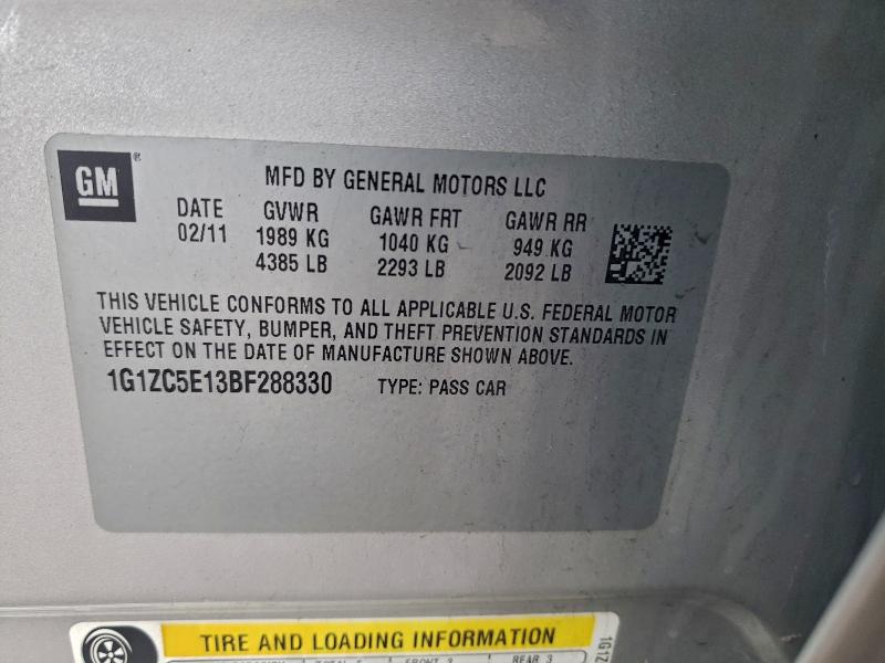 1G1ZC5E13BF288330 - 2011 CHEVROLET MALIBU 1LT SILVER photo 12