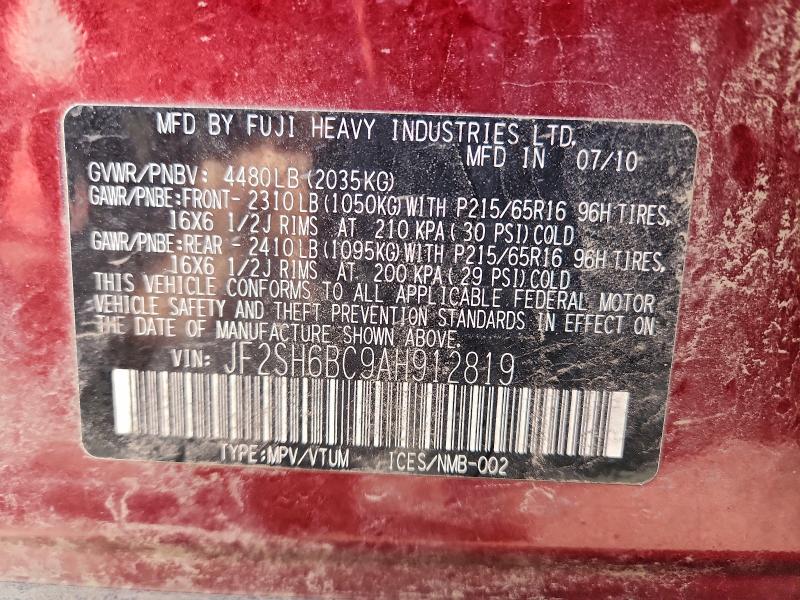 JF2SH6BC9AH912819 - 2010 SUBARU FORESTER XS Rouge photo 13