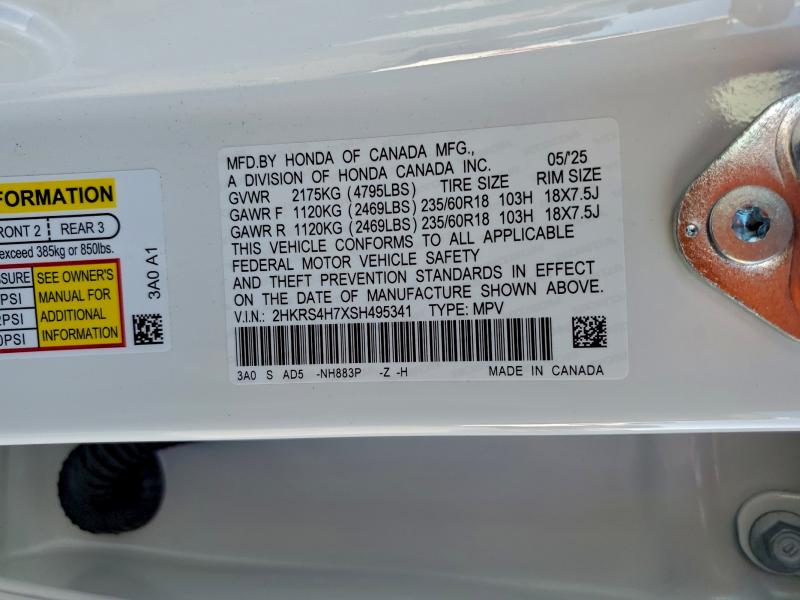 2HKRS4H7XSH495341 - 2025 HONDA CR-V EXL WHITE photo 12