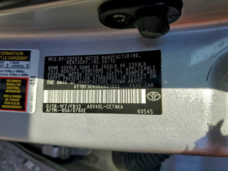 4T1BF3EK0BU621992 - 2011 TOYOTA CAMRY BASE SILVER photo 12