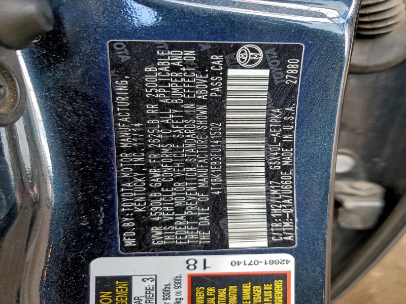 4T1BK1EB3FU141502 - 2015 TOYOTA AVALON XLE 蓝色 照片 12