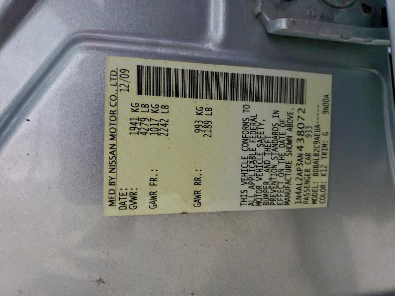 1N4AL2AP3AN438072 - 2010 NISSAN ALTIMA BASE SILVER photo 12