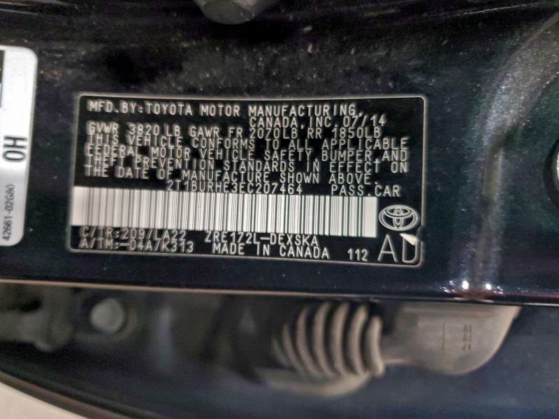 2T1BURHE3EC207464 - 2014 TOYOTA COROLLA L შავი ფოტო 12