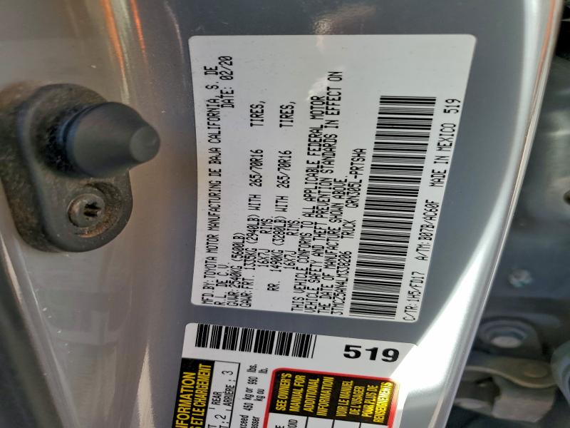 3TMCZ5AN4LM338206 - 2020 TOYOTA TACOMA DOUBLE CAB GRAY photo 12