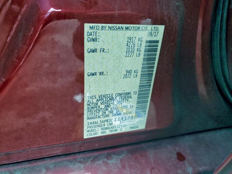 1N4AL3AP8JC114178 - 2018 NISSAN ALTIMA 2.5 წითელი ფოტო 12