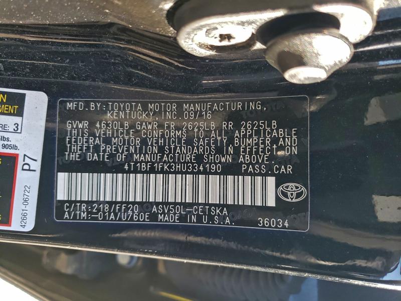 4T1BF1FK3HU334190 - 2017 TOYOTA CAMRY LE CHARCOAL photo 12