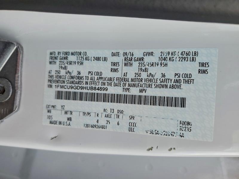 1FMCU9GD9HUB84899 - 2017 FORD ESCAPE SE თეთრი ფოტო 13