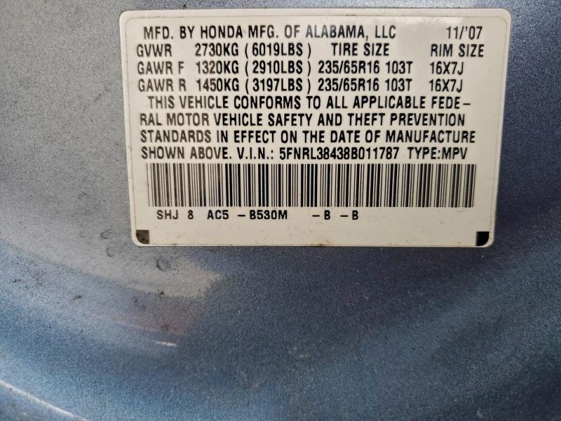 5FNRL38438B011787 - 2008 HONDA ODYSSEY EX 蓝色 照片 13