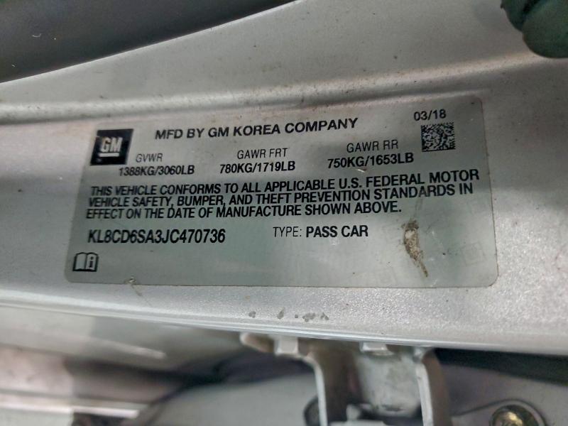 KL8CD6SA3JC470736 - 2018 CHEVROLET SPARK 1LT SILVER photo 12