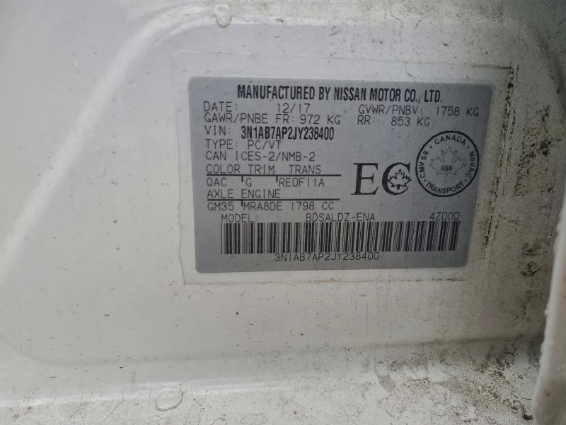 3N1AB7AP2JY238400 - 2018 NISSAN SENTRA S WHITE photo 12