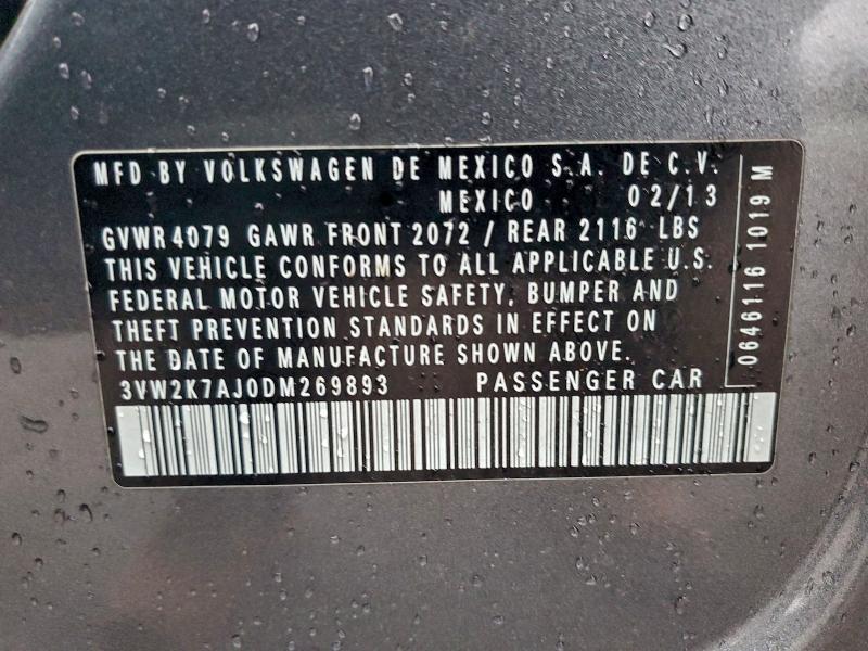 3VW2K7AJ0DM269893 - 2013 VOLKSWAGEN JETTA BASE رمادي صورة 13