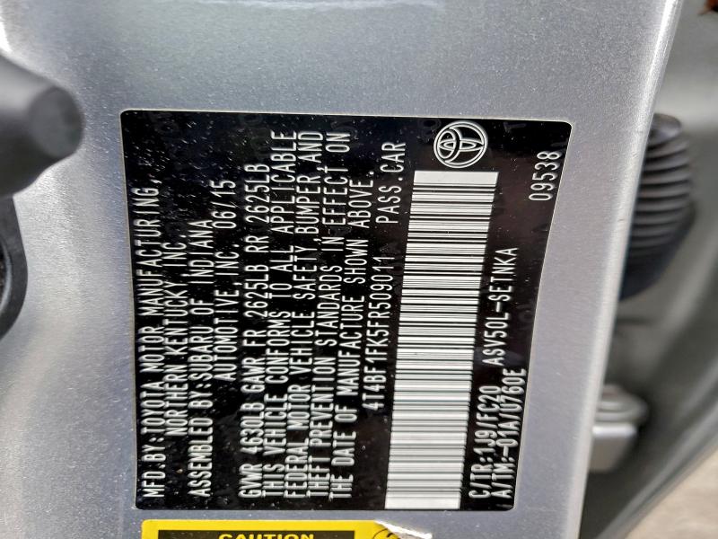 4T4BF1FK5FR509011 - 2015 TOYOTA CAMRY LE 银色 照片 12