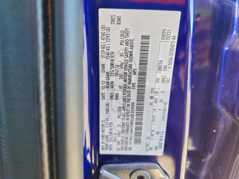 1FMCU9HX9DUB30599 - 2013 FORD ESCAPE SEL BLUE photo 13