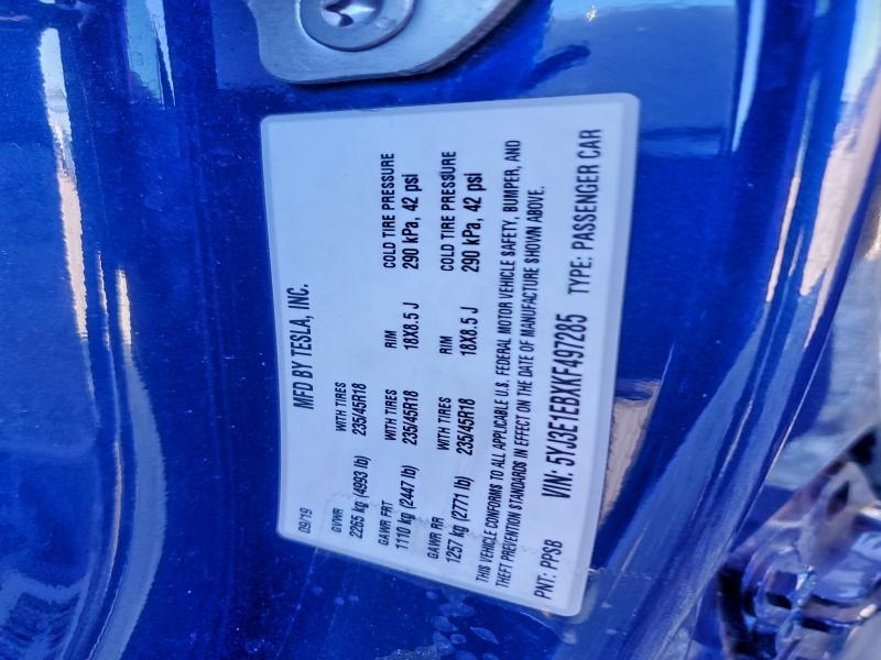5YJ3E1EBXKF497285 - 2019 TESLA MODEL 3 أزرق صورة 12