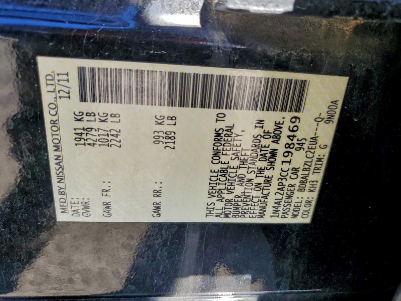 1N4AL2AP3CC198469 - 2012 NISSAN ALTIMA BASE BLACK photo 12