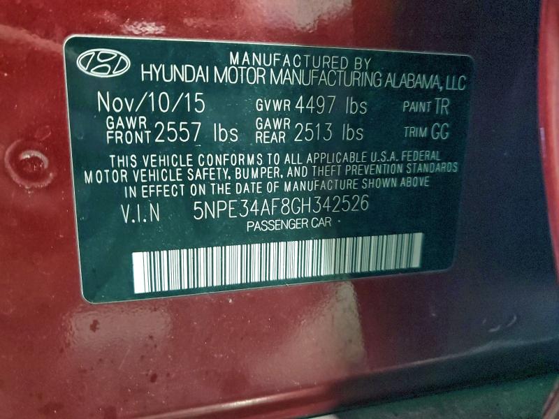5NPE34AF8GH342526 - 2016 HYUNDAI SONATA SPORT BURGUNDY photo 12