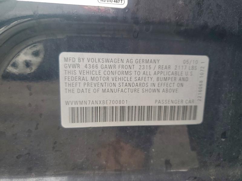 WVWMN7ANXBE700801 - 2011 VOLKSWAGEN CC SPORT Siyah fotoğraf 12