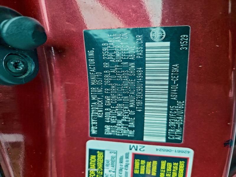 4T1BF3EK9BU149484 - 2011 TOYOTA CAMRY BASE RED photo 12