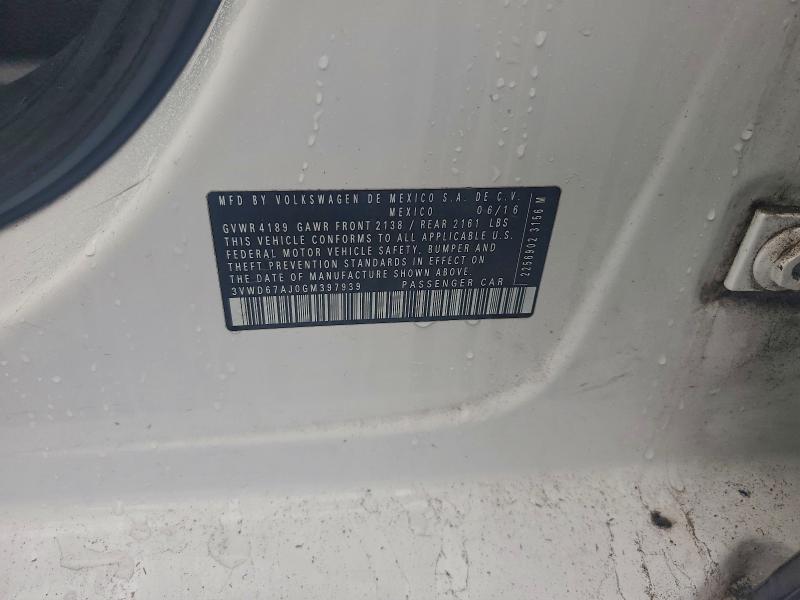 3VWD67AJ0GM397939 - 2016 VOLKSWAGEN JETTA SE Beyaz fotoğraf 12