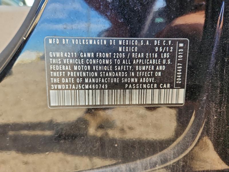 3VWDX7AJ5CM460749 - 2012 VOLKSWAGEN JETTA SE BLACK photo 12