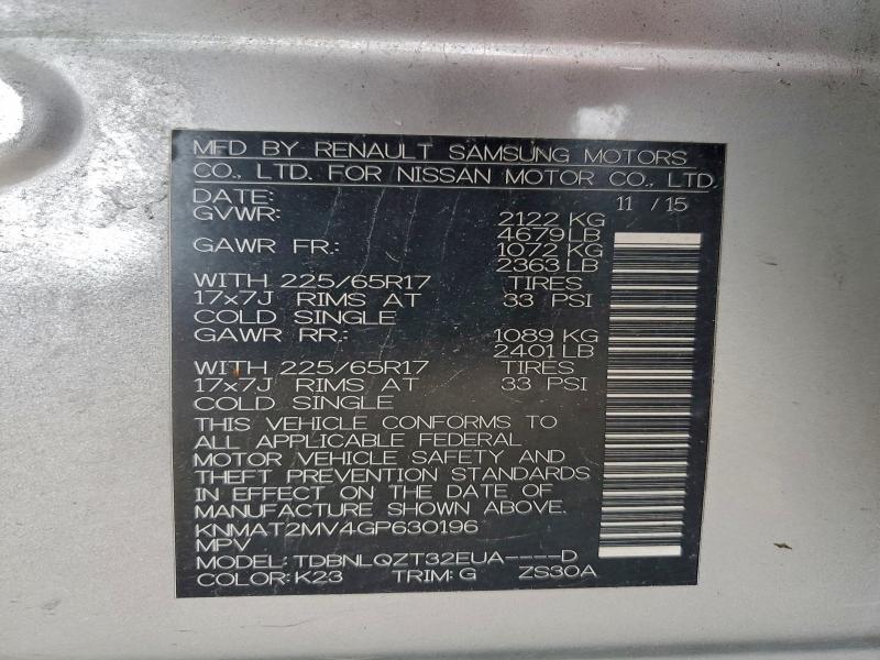 KNMAT2MV4GP630196 - 2016 NISSAN ROGUE S SILVER photo 13