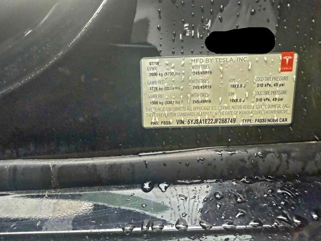 5YJSA1E22JF268749 - 2018 TESLA MODEL S Чорний фото 10