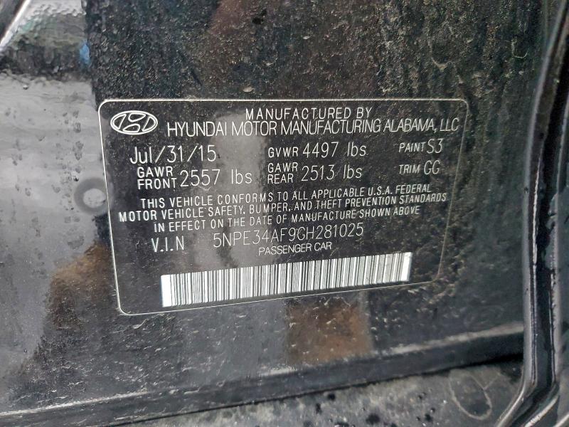 5NPE34AF9GH281025 - 2016 HYUNDAI SONATA SPORT შავი ფოტო 12