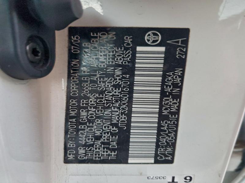 JTDBF32KX60167014 - 2006 TOYOTA CAMRY LE 白色 照片 12