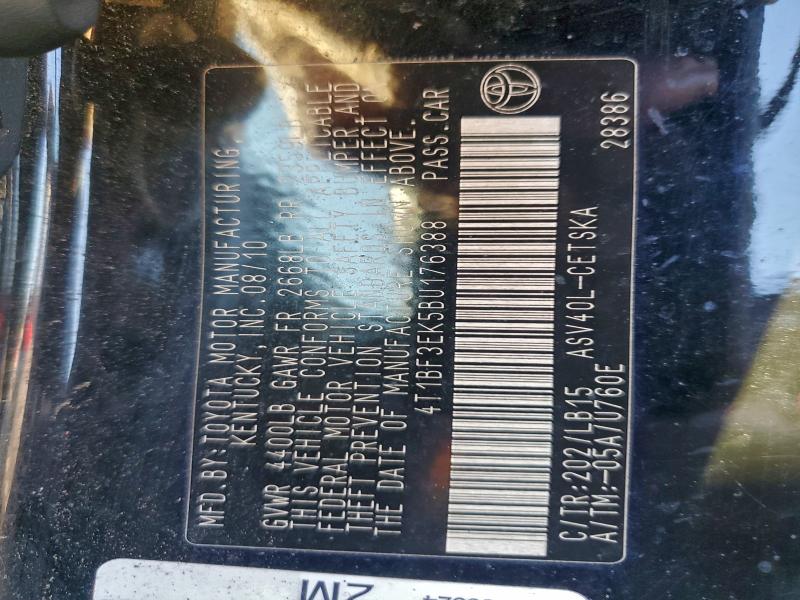 4T1BF3EK5BU176388 - 2011 TOYOTA CAMRY BASE BLACK photo 12