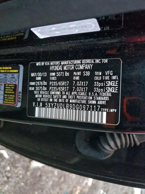 5XYZUDLB9DG097117 - 2013 HYUNDAI SANTA FE S BLACK photo 12