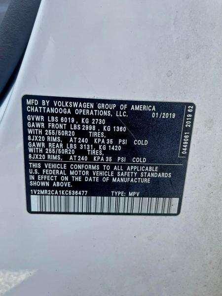 1V2MR2CA1KC536477 - 2019 VOLKSWAGEN ATLAS SEL WHITE photo 10