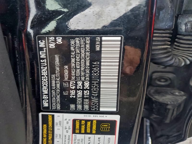 55SWF4KB5HU183616 - 2017 MERCEDES-BENZ C 300 4MATIC BLACK photo 12