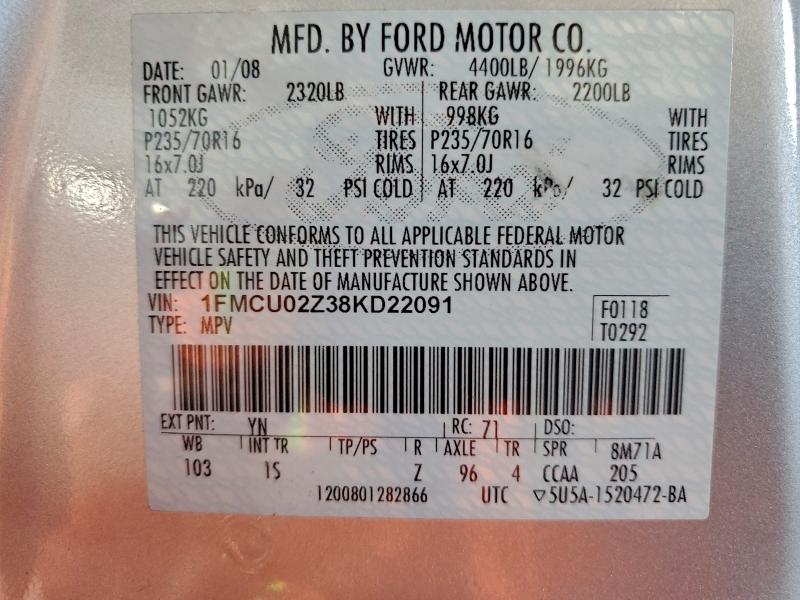 1FMCU02Z38KD22091 - 2008 FORD ESCAPE XLS Gümüş foto 12