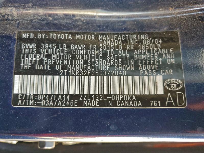 2T1KR32E35C372048 - 2005 TOYOTA COROLLA MA XR BLUE photo 12