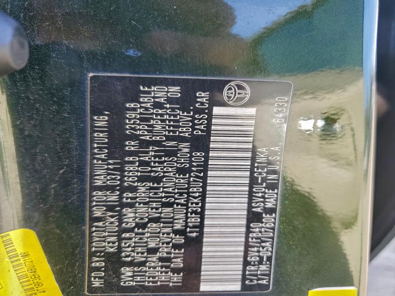 4T1BF3EK4BU721108 - 2011 TOYOTA CAMRY BASE GREEN photo 12