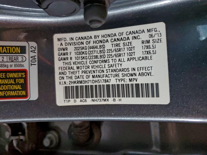 2HKRM3H71DH517847 - 2013 HONDA CR-V EXL CHARCOAL photo 13