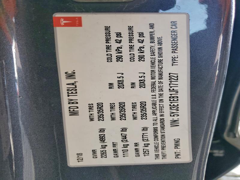 5YJ3E1EB1JF171227 - 2018 TESLA MODEL 3 Сірий фото 12