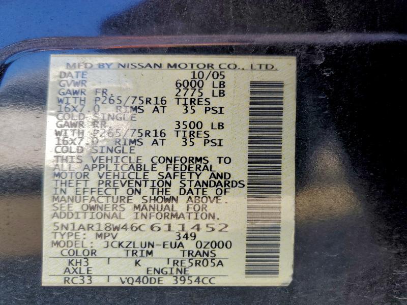 5N1AR18W46C611452 - 2006 NISSAN PATHFINDER LE Negro foto 13