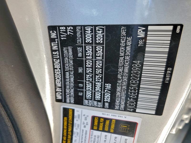 4JGDF6EE5KB223984 - 2019 MERCEDES-BENZ GLS 450 4MATIC SILVER photo 13