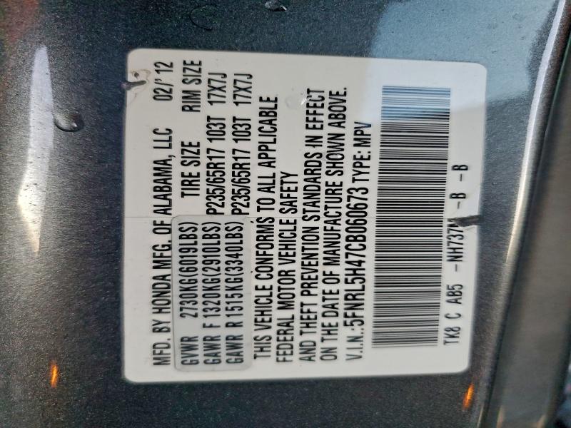 5FNRL5H47CB060673 - 2012 HONDA ODYSSEY EX GRAY photo 13