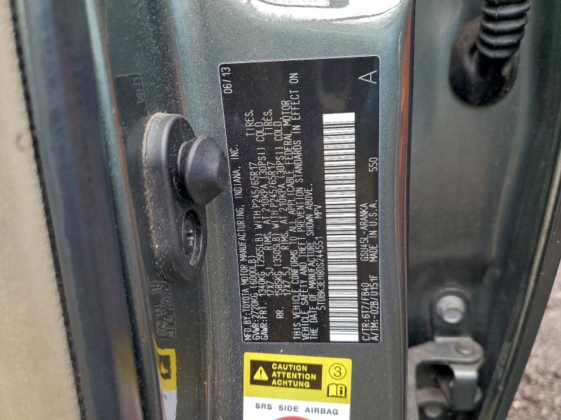 5TDBK3EH8DS244551 - 2013 TOYOTA HIGHLANDER BASE Зеленый фото 12