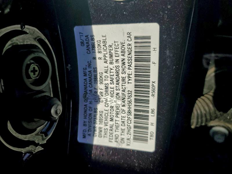2HGFC2F58HH567632 - 2017 HONDA CIVIC LX BLACK photo 12