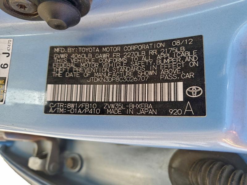 JTDKN3DP8C3026707 - 2012 TOYOTA PRIUS PLUG 蓝色 照片 12